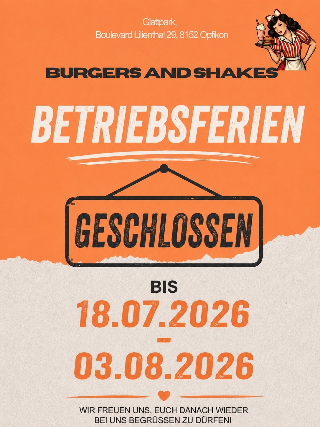Betriebsferien bis 3. August 2026